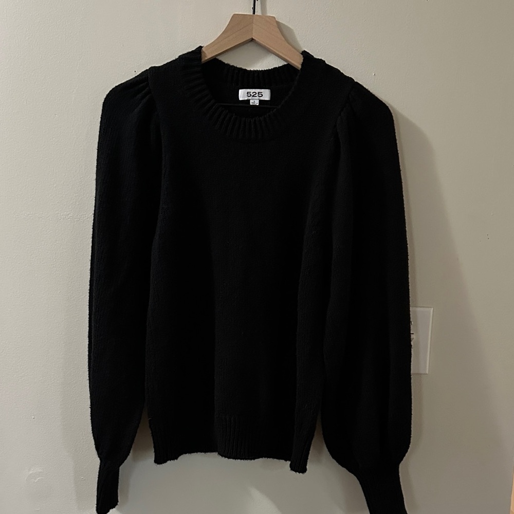 525 America Cozy Black Crew Neck Balloon Sleeve Sweater